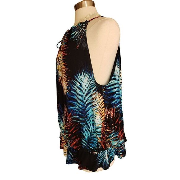 Women's Halter Blouse Tropical Key Hole Ruffle Dressy Sleeveless Blouson XL NWOT - Picture 7 of 8